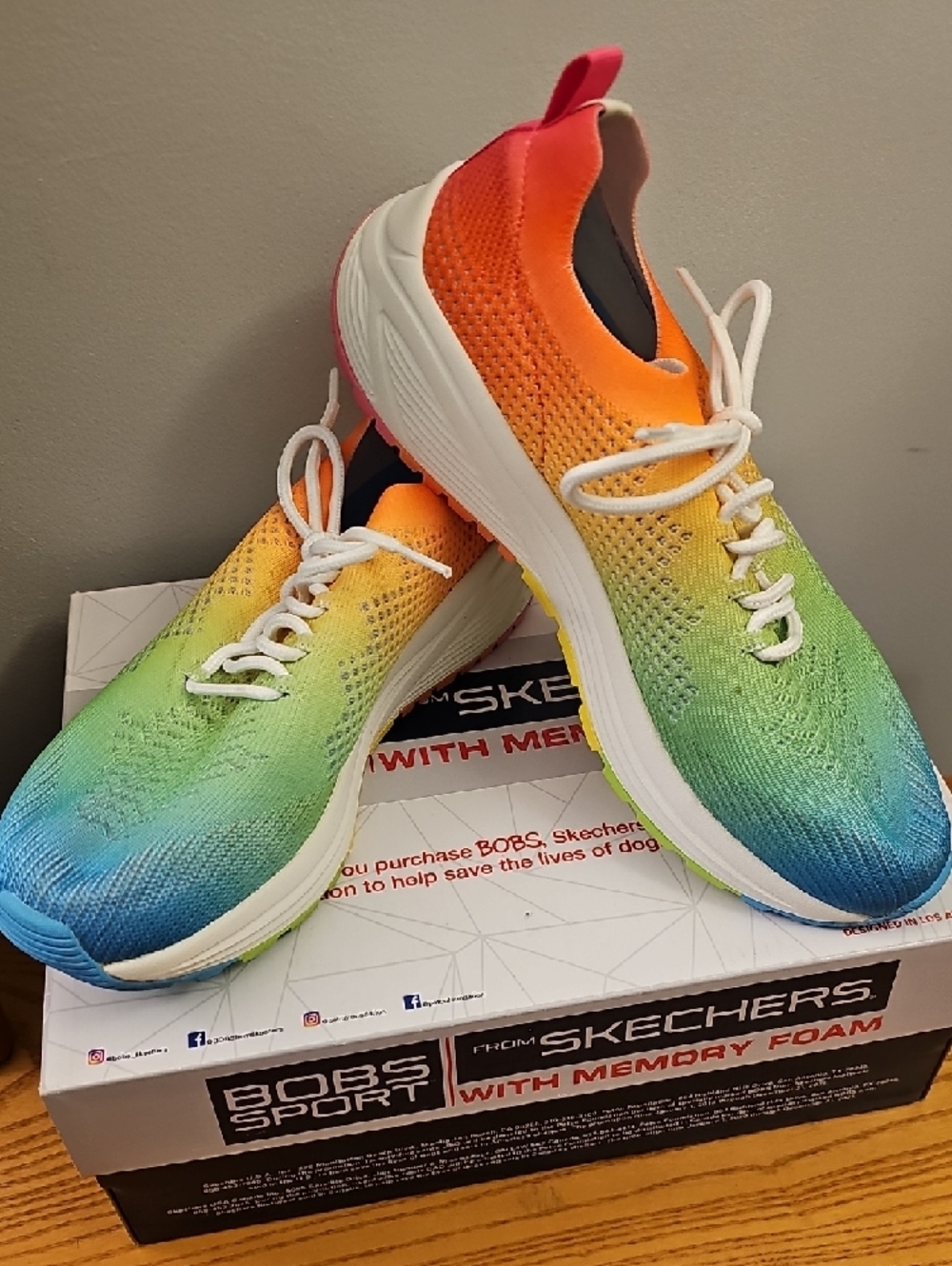 Skechers BOBS SPORT Knit Lace-Up Sneakers - Blue Green Yellow Orange Size 8.5 - Picture 5 of 9